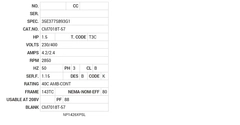 CM7018T-57 Baldor AC Motors Nameplate