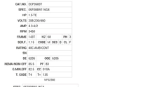 ECP3583T Baldor AC Motors Nameplate