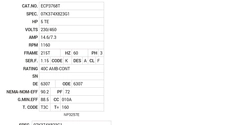 ECP3768T Baldor AC Motors Nameplate