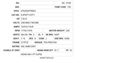 EJPM71147T-I Baldor AC Motors Nameplate