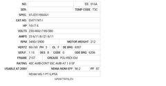 EM7174T-I Baldor AC Motors Nameplate