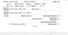 FDEM4316T Baldor AC Motors Nameplate