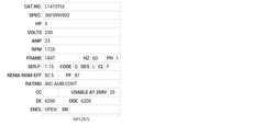 L1410TM Baldor AC Motors Nameplate