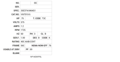 VM7010-5 Baldor AC Motors Nameplate