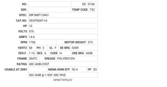CEM7054T-I-5 Baldor AC Motors Nameplate