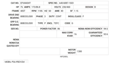 EFM4404T Baldor AC Motors Nameplate