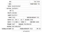 EM7554T-I Baldor AC Motors Nameplate