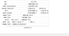 IDXM7144T Baldor AC Motors Nameplate