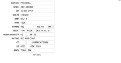 PSC3416A Baldor AC Motors Nameplate