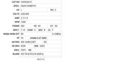 VM3546-57 Baldor MISC Nameplate