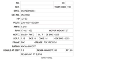 VM7006-I Baldor AC Motors Nameplate
