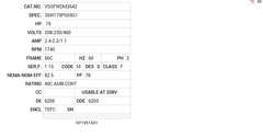 VSSFWDM3542 Baldor AC Motors Nameplate