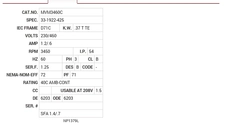 MVM3460C Baldor AC Motors Nameplate