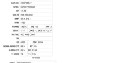 CECP3584T Baldor AC Motors Nameplate