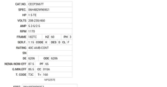 CECP3667T Baldor AC Motors Nameplate