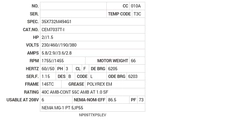 CEM7037T-I Baldor AC Motors Nameplate