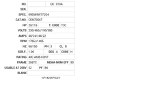 CEM7056T Baldor AC Motors Nameplate