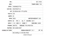CEM7063T-I-5 Baldor AC Motors Nameplate