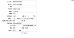 CESSWDM3555T Baldor AC Motors Nameplate
