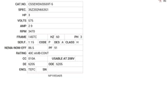 CSSEWDM3559T-5 Baldor AC Motors Nameplate