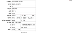 CSSEWDFM3611T Baldor AC Motors Nameplate