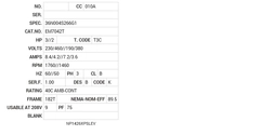 EM7042T Baldor AC Motors Nameplate