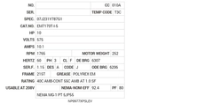 EM7170T-I-5 Baldor AC Motors Nameplate