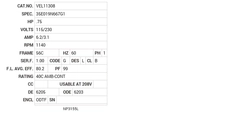 VEL11308 Baldor AC Motors Nameplate