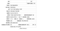 VEM7034-I Baldor AC Motors Nameplate